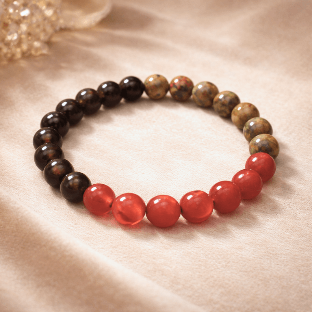 Weight gain bracelet made of unakite, smoky quartz, and carnelian  