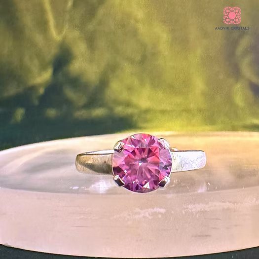 Pink Moissanite Ring Pure Silver