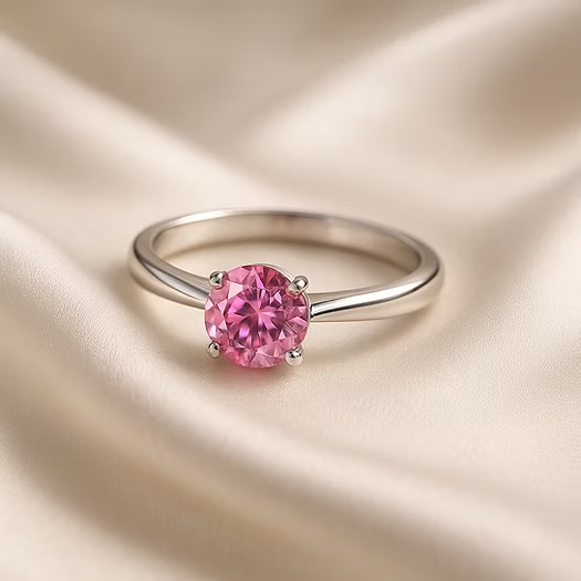 Pink Moissanite Ring Pure Silver