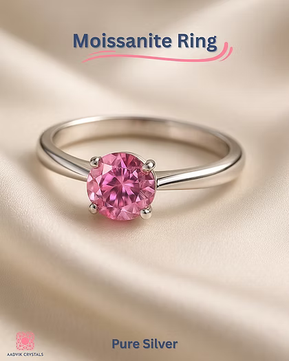Pink Moissanite Ring Pure Silver