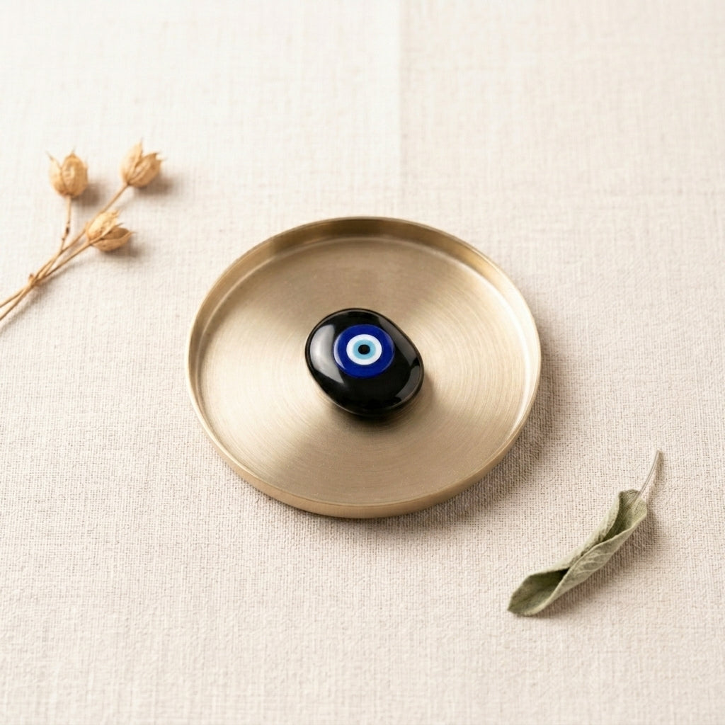 Black Tourmaline Evil Eye Thumbstone | Protection, Grounding & Energy Shield | Aadvik Crystals
