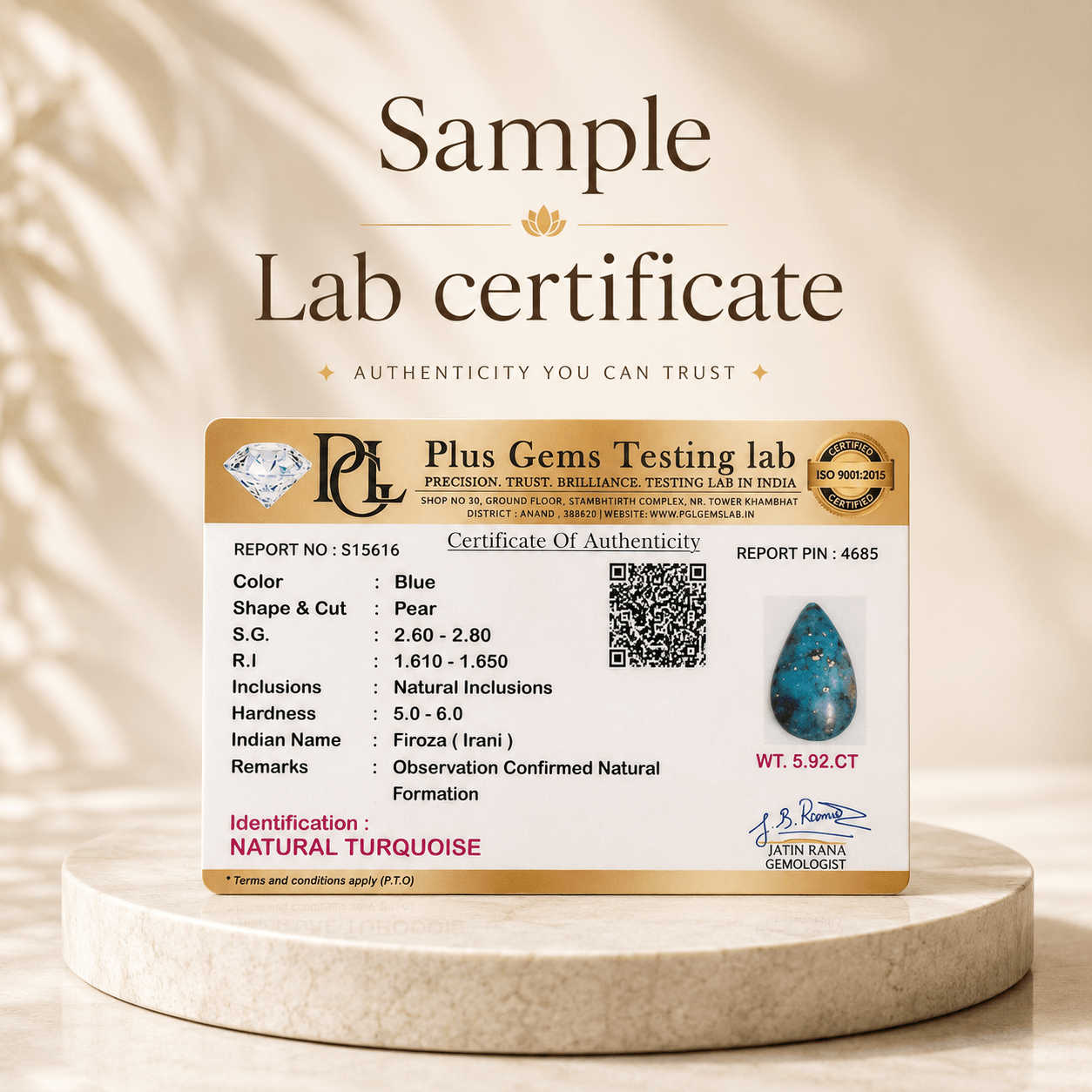 Sample Lab certificate