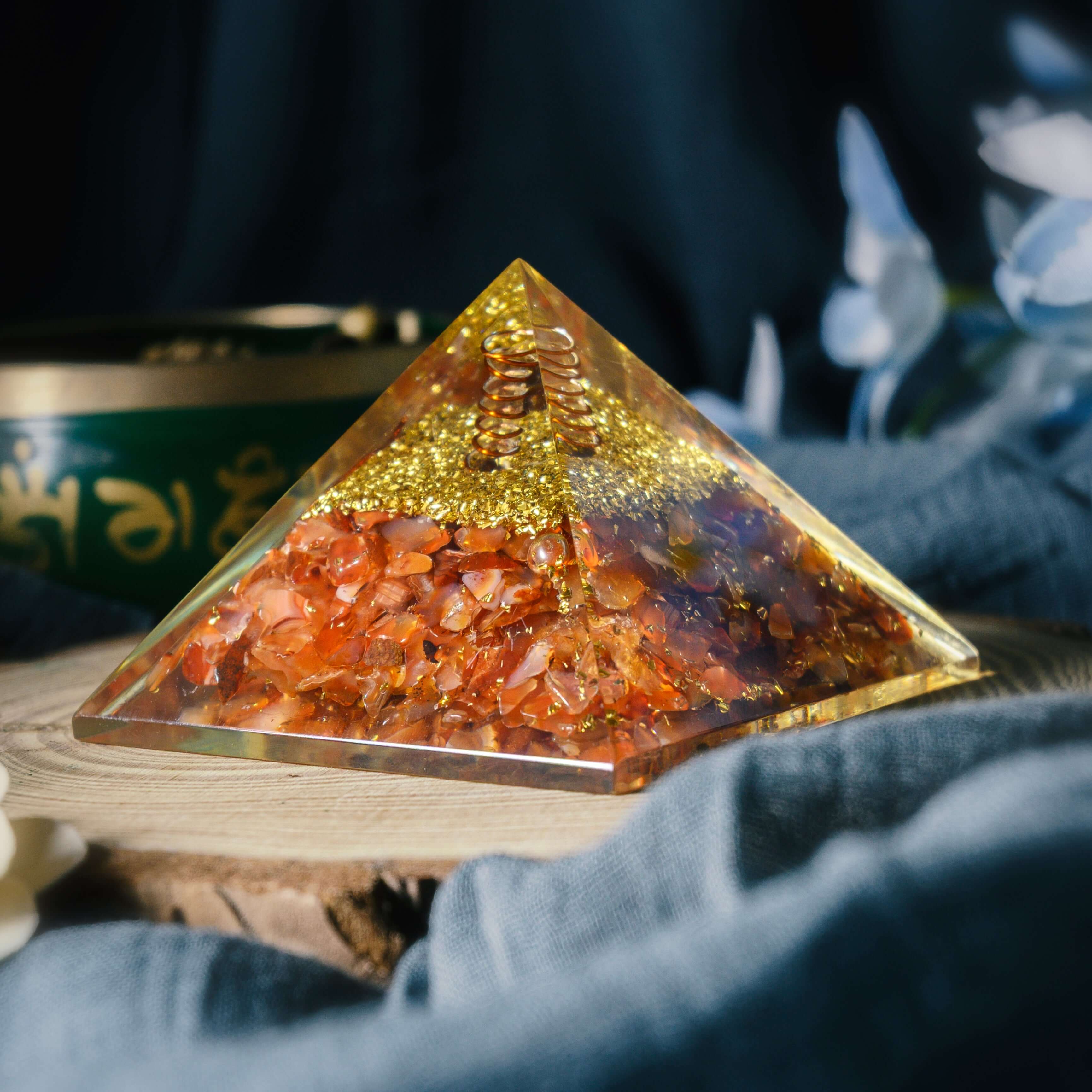 Carnelian Orgone Pyramid – Copper Coil Energy Pyramid for Motivation & Protection | Aadvik Crystals