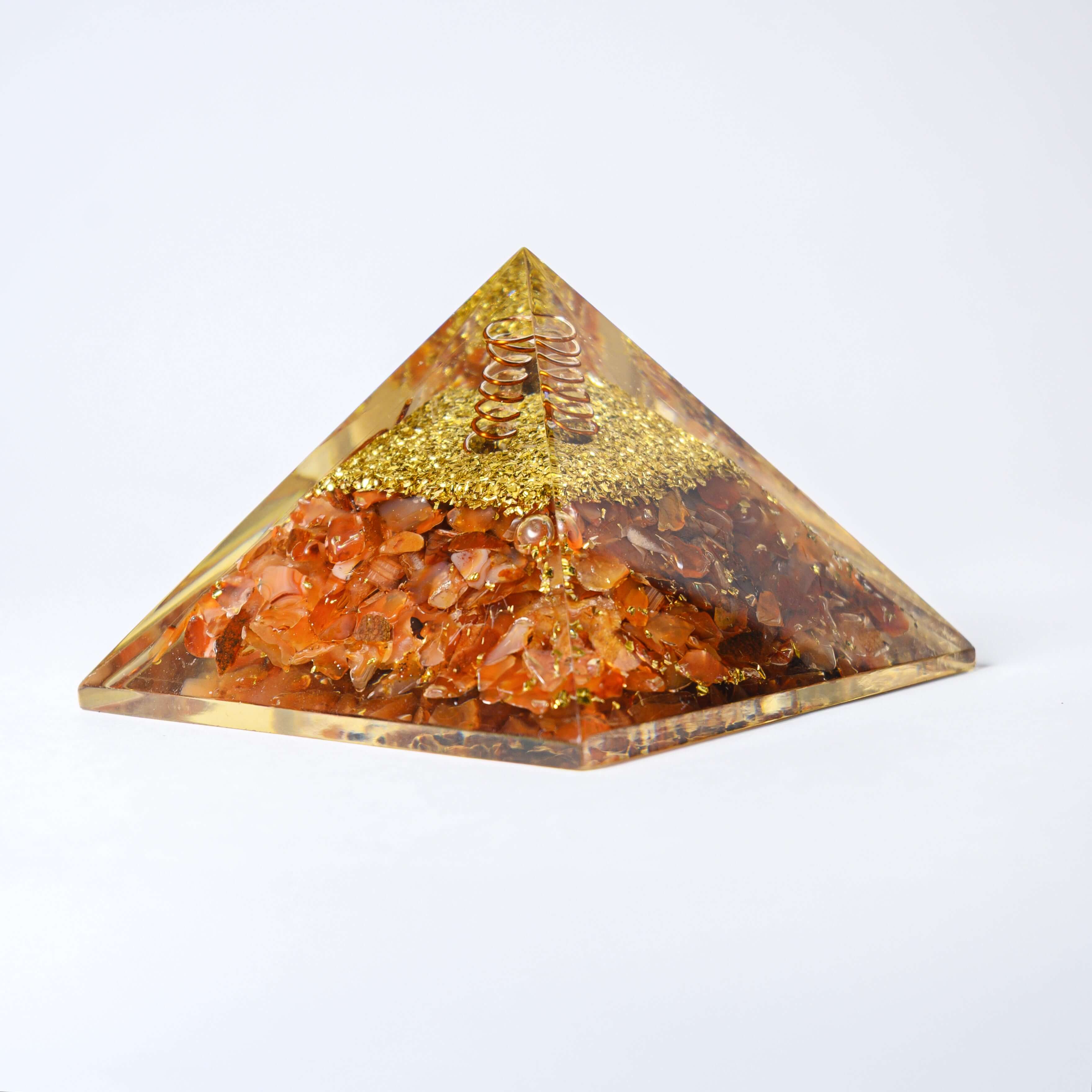 Carnelian Orgone Pyramid – Copper Coil Energy Pyramid for Motivation & Protection | Aadvik Crystals