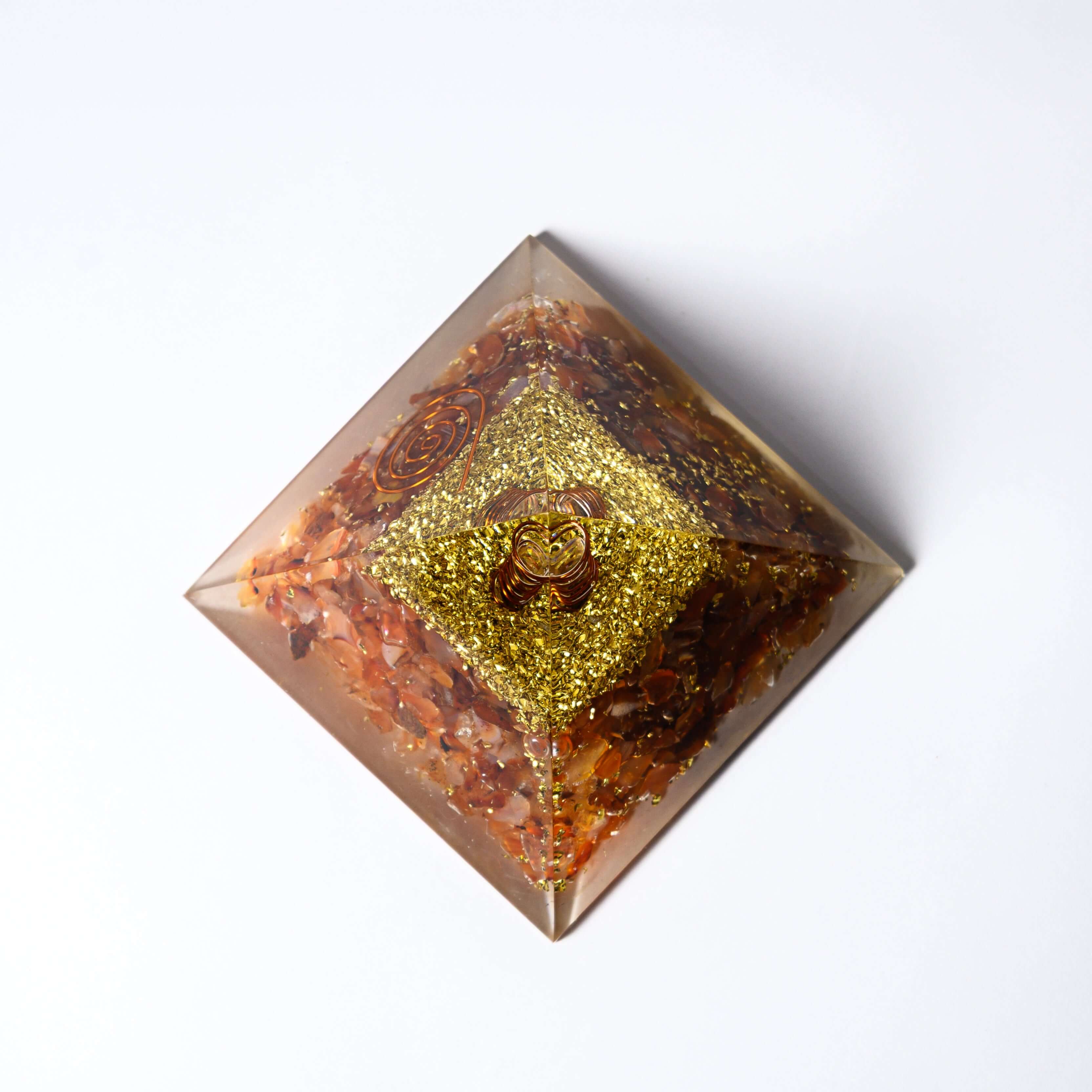Carnelian Orgone Pyramid – Copper Coil Energy Pyramid for Motivation & Protection | Aadvik Crystals