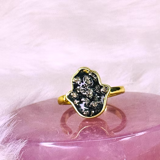 Pyrite Hamsa Ring