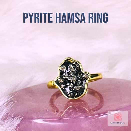 Pyrite Hamsa Ring
