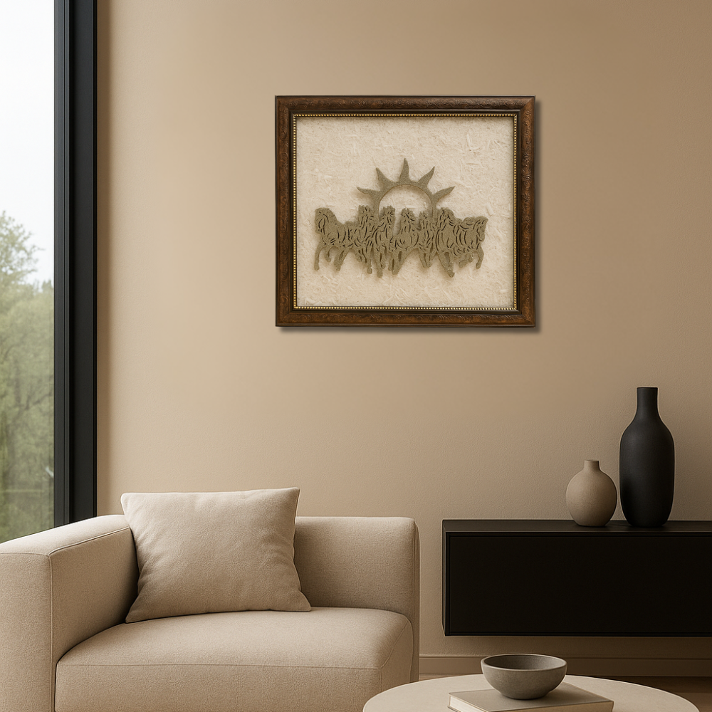 Pyrite Seven Horses on Selenite Frame | Wealth & Success Decor – Aadvik Crystals