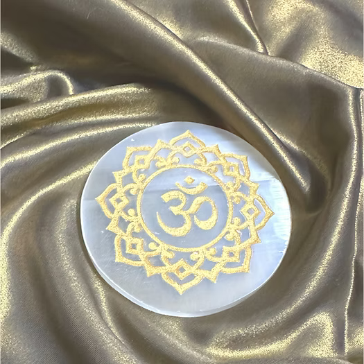 Selenite Plate Om Symbol