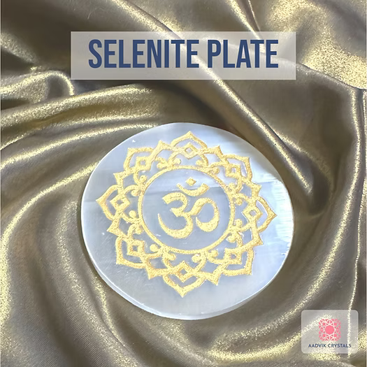 Selenite Plate Om Symbol