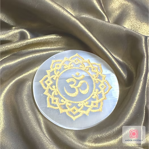 Selenite Plate Om Symbol